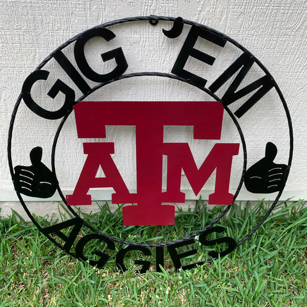 TEXAS A&M, GIGEM AGGIES THUMBS UP METAL CUSTOM VINTAGE CRAFT TEAM SIGN HANDMADE