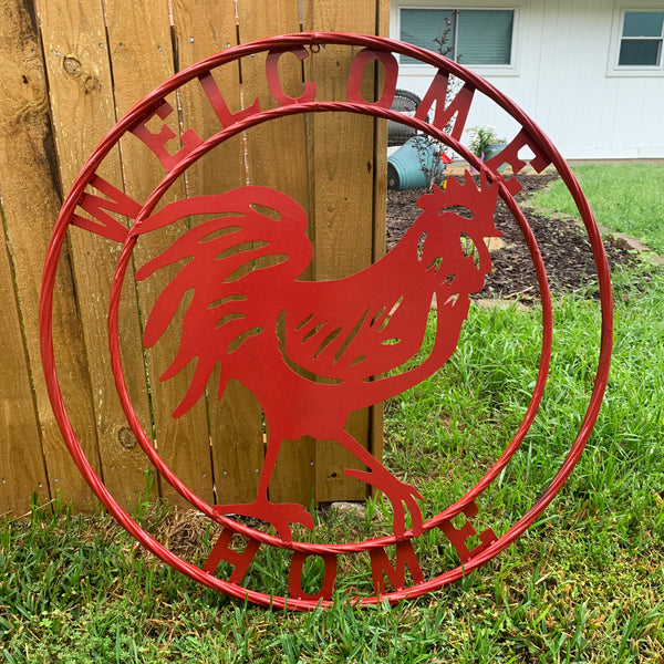 YOUR CUSTOM NAME RED ROOSTER LASERCUT METAL ART WITH RING DESIGN WESTERN METAL ANIMAL ART HOME WALL DECOR BRAND NEW