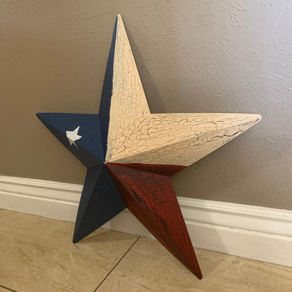 CRACKLE STYLE RED BEIGE & BLUE METAL BARN STAR METAL WALL ART WESTERN HOME DECOR RUSTIC NEW
