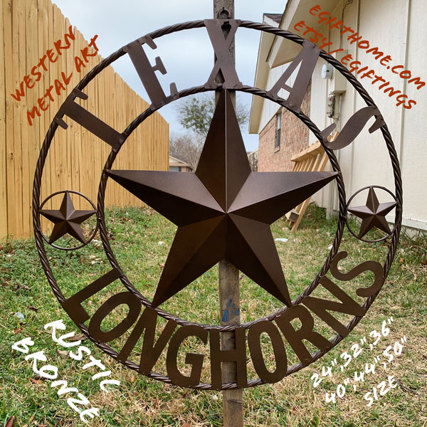 TEXAS LONGHORNS LONE STAR CUSTOM METAL VINTAGE CRAFT TEAM RUSTIC BRONZE 24",32",36",40",42",44",46",50"