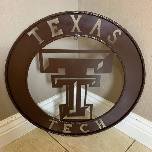 12", 18", 24", 32" TEXAS TECH BROWN WIDE BAND DISC RING CUSTOM METAL VINTAGE CRAFT SIGN HANDMADE TO ORDER
