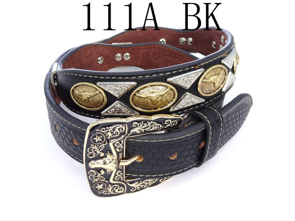 WS _ 111A BK LONGHORNS BELT GENUINE LEATHER WESTERN BELTS FASHION NEW STYLE