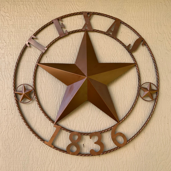 24", 32",36",40" TEXAS 1836 HAMMERED COPPER  BARN STAR METAL WALL WESTERN HOME DECOR RED WHITE BLUE ART