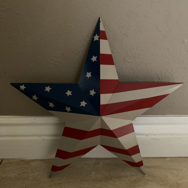 AMERICANA USA FLAG BARN STAR METAL RED BEIGE NAVY BLUE STAR WESTERN HOME DECOR HANDMADE