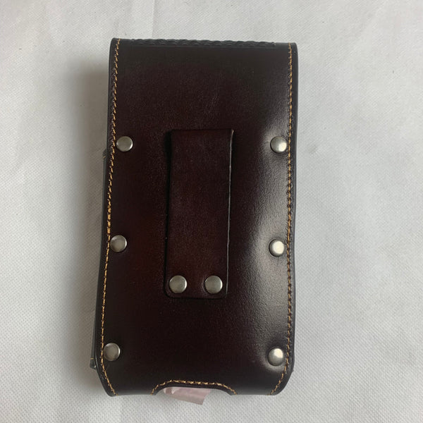 #LG2002 7.5" LONGHORN COFFEE BROWN & BEIGE  LEATHER POUCH EXTRA LARGE  BELT LOOP HOLSTER CELL PHONE CASE UNIVERSAL OVERSIZE