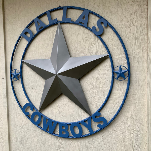 DALLAS COWBOYS SILVER & LIGHT BLUE BARN STAR CUSTOM VINTAGE METAL LONE STAR ART WESTERN HOME DECOR SIZE:24",32",36",40",42",44",46",50"