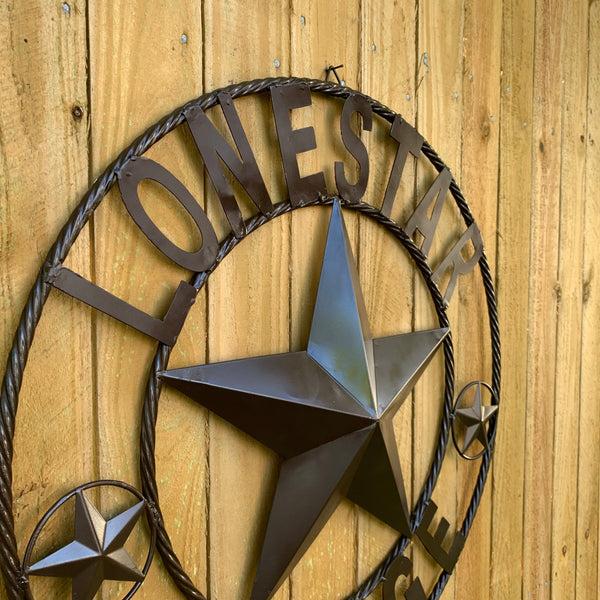 LONESTAR GARAGE STYLE CUSTOM BARN NAME STAR LONESTAR GARAGE METAL NAME BARN STAR WITH TWISTED ROPE RING 3d STAR ART WESTERN HOME DECOR RUSTIC BROWN