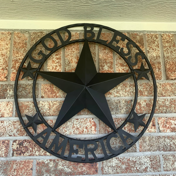 GOD BLESS AMERICA BLACK METAL BARN LONESTAR TWISTED RING METAL ART WESTERN HOME DECOR HANDMADE NEW-#EH10487