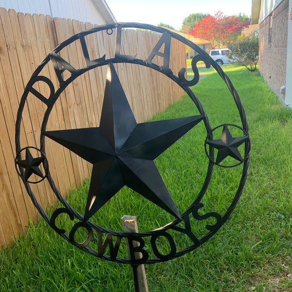 24" STAR & 34" STAKE DALLAS COWBOYS DECOR METAL ART WESTERN HOME WALL DECOR ALL RUSTIC BLACK STAR WITH 34" STAKE