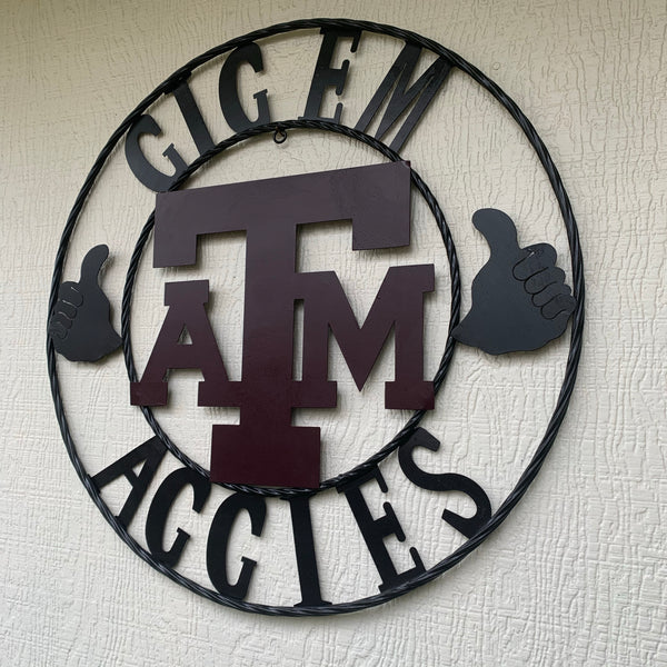 GIGEM AGGIES METAL CUSTOM VINTAGE CRAFT TEAM SIGN HANDMADE