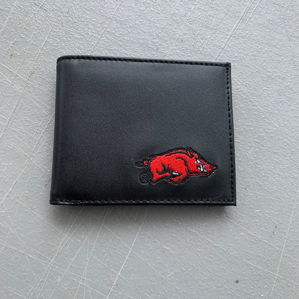 4.25" x 3.75" ARKANSAS RAZORBACKS CUSTOM LEATHER WALLET BIFOLD STYLE NEW-- FREE SHIPPING