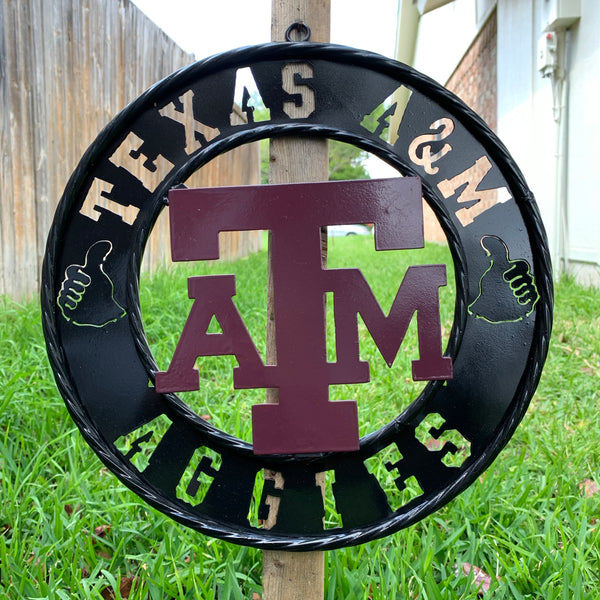 12",18",24",32" TEXAS A&M AGGIES WIDE BAND RING CUSTOM METAL VINTAGE CRAFT TEAM SIGN HANDMADE