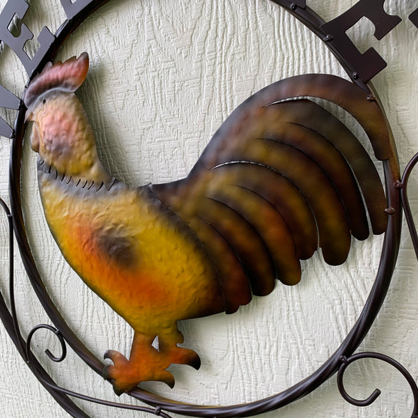 WELCOME 24" ROOSTER & METAL SCROLL STYLE WESTERN HOME DECOR HANDMADE NEW-#EH10143