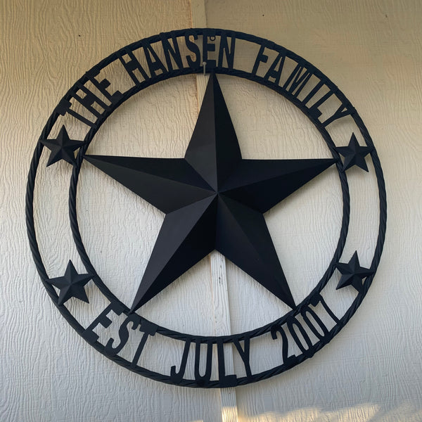 KOLET FAMILY STYLE YOUR CUSTOM FAMILY NAME STAR METAL BARN STAR ROPE RING KOLET FAMILY WESTERN HOME DECOR VINTAGE RUSTIC BROWN NEW HANDMADE 24",32",34",36",40",42",44",46",50"