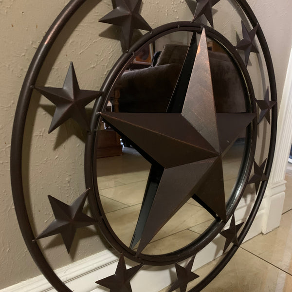 24" MULTI STAR WITH MIRROR METAL ART WESTERN HOME WALL DECOR RUSTIC BROWN NEW HANDMADE