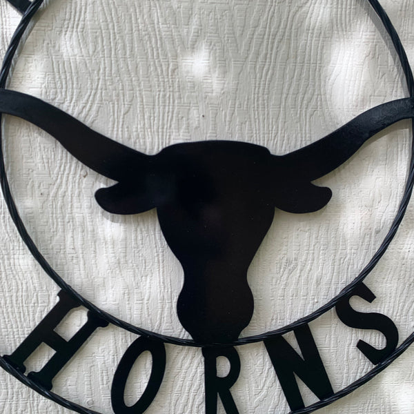 HOOKEM HORNS GLOSSY BLACK TEXAS LONGHORNS HOOK EM METAL CUSTOM VINTAGE CRAFT WALL ART TEAM SIGN HANDMADE