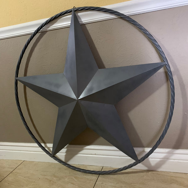 RUSTIC GREY BARN LONE STAR WITH TWISTED ROPE RING METAL WALL ART WESTERN HOME DECOR VINTAGE RUSTIC CRAFT NEW 12",16",24",32",36",38",40",48",60",72",96"