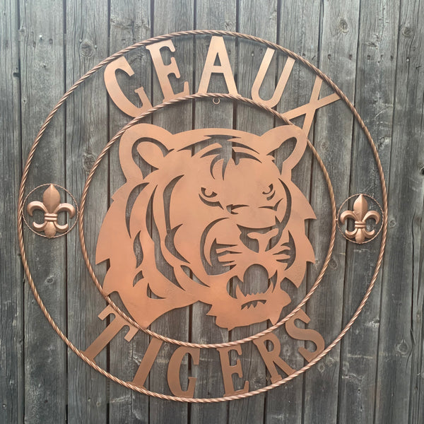 12",18", 24", 32", 36" GEAUX TIGERS HAMMERED COPPER CUSTOM METAL VINTAGE CRAFT SIGN TEAM HANDMADE