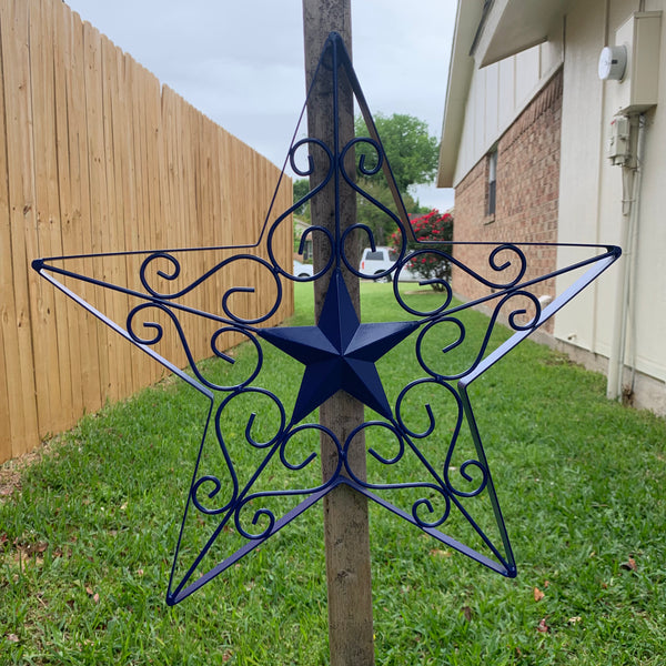 17" SCROLL ART BRIGHT BLUE Barn Star Metal Wall Art Western Home Decor Vintage Rustic Bronze Copper Art New-#A18002