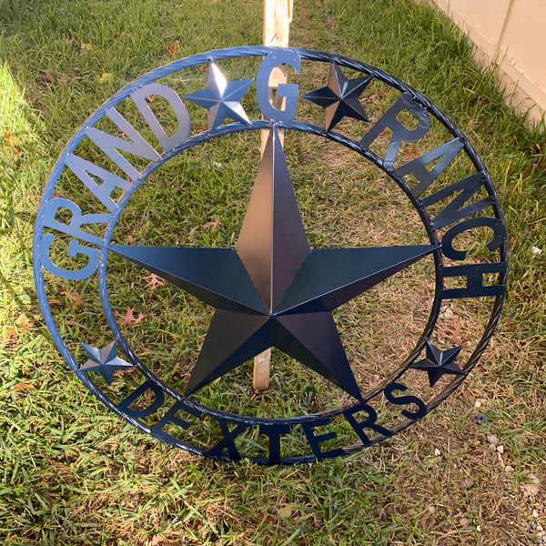 GRAND G RANCH STYLE CUSTOM NAME STAR RUSTIC NAVY BLUE METAL BARN STAR ROPE RING WESTERN HOME DECOR HANDMADE