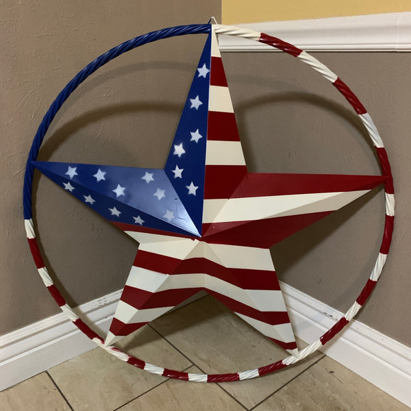 USA AMERICANA FLAG STAR METAL RED WHT BLUE STAR WESTERN HOME DECOR HANDMADE 12",16",24",32"36",38",40",48"