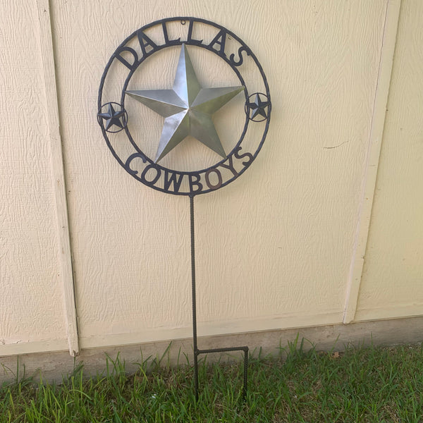 24" STAR & 34" STAKE DALLAS COWBOYS DECOR METAL ART WESTERN HOME WALL DECOR ALL SILVER & NAVY BLUE WITH 34" STAKE