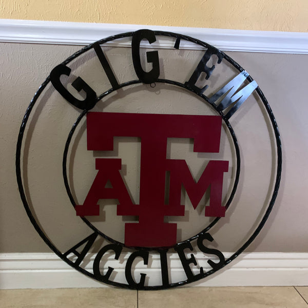 GIGEM AGGIES METAL CUSTOM VINTAGE CRAFT TEAM SIGN HANDMADE