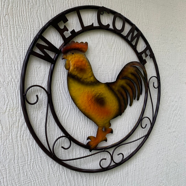 WELCOME 24" ROOSTER & METAL SCROLL STYLE WESTERN HOME DECOR HANDMADE NEW-#EH10143