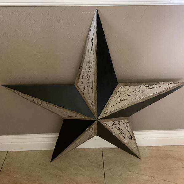 CRACKLE STYLE BEIGE & BLACK METAL BARN STAR METAL WALL ART WESTERN HOME DECOR RUSTIC NEW