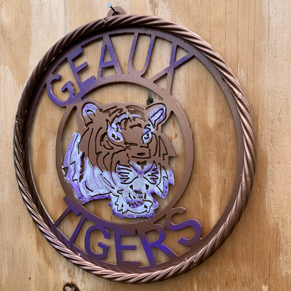 12",18",24",32" GEAUX TIGERS CUSTOM VINTAGE METAL CRAFT TEAM WALL ART HANDMADE