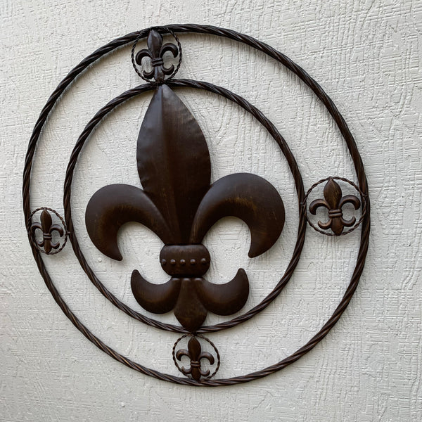 MULTI FLEUR DE LIS METAL WALL ART WESTERN HOME DECOR VINTAGE RUSTIC BROWN ART NEW