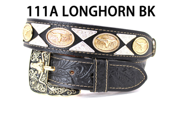 WS111A LONGHORN LEATHER BLACK BELT WESTERN BELTS FASHION NEW STYLE