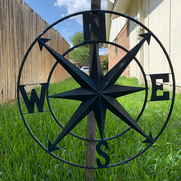 COMPASS NAVY BLUE 24" METAL SIGN WESTERN HOME DECOR HANDMADE NEW