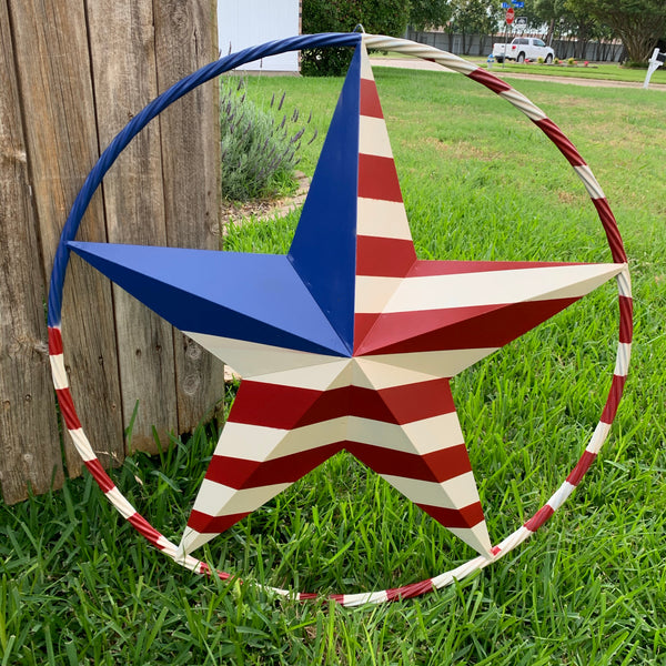 USA METAL STAR PLAIN WITHOUT SMALL STARS WITH RED WHT BLU RING Western Handmade 12",16",24",32"36",38",40",48"