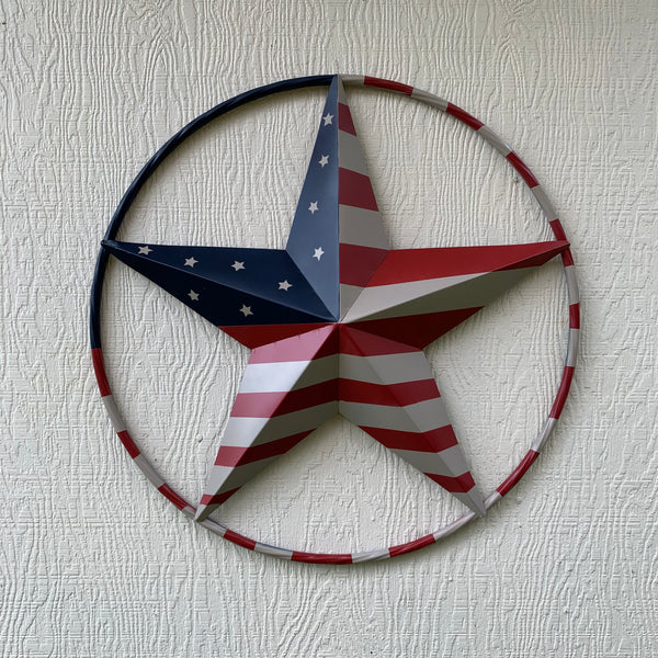 AMERICAN USA FLAG BARN STAR METAL RED BEIGE BLUE STAR 12",16",24",32"36",38",40",48