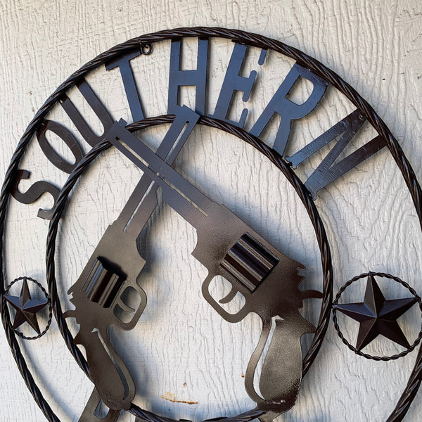 #SI_XL2132 SOUTHERN PRIDE 24" GUNS PISTOLS BROWN METAL WALL ART WESTERN HOME DECOR NEW