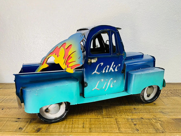 24" MULTI STYLE PICKUP TRUCK METAL GARDEN ART FIGURINE OUTDOOR & INDOOR FARM HOUSE WESTERN HOME DECOR HANDMADE NEW: 24"L X 12"W X 12" H