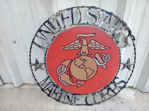 21" USA MARINE CORPS MILITARY METAL & WOOD WALL ART DECOR VINTAGE RUSTIC ART NEW