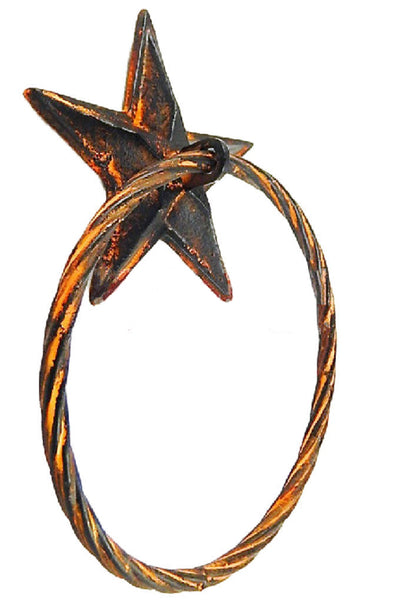 Rustic Western Star Hand Towel Ring Cast Iron Rust Black Finish Wall Mounted #55068