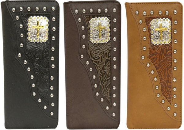 ITEM# SS WESTERN CROSS CHECKBOOK BI FOLD MEN'S & WOMEN'S GENUINE LEATHER BLACK WALLET NEW