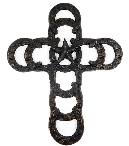 Horseshoes Wall Cross Cast Iron Texas Star Rustic Dark Brown 10 ½ x 8 ½ inches #56369