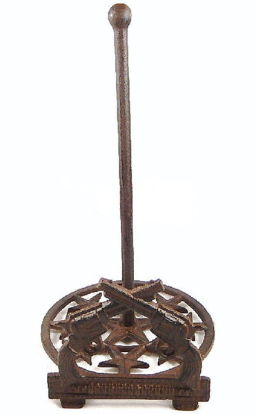 Western Crossed Pistols Stars Paper Towel Holder Cast Iron Rustic Brown Finish #56486