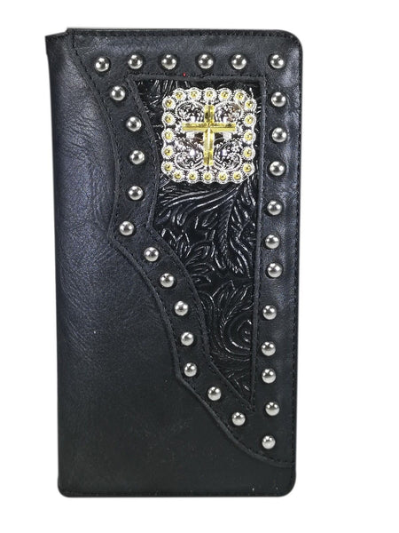 ITEM# SS WESTERN CROSS CHECKBOOK BI FOLD MEN'S & WOMEN'S GENUINE LEATHER BLACK WALLET NEW