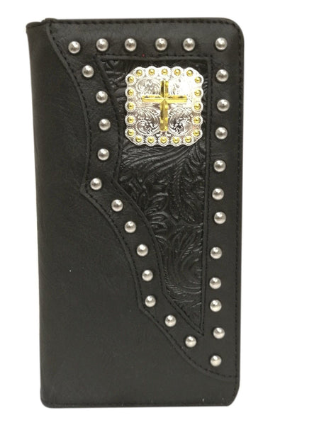 ITEM# SS WESTERN CROSS CHECKBOOK BI FOLD MEN'S & WOMEN'S GENUINE LEATHER BLACK WALLET NEW